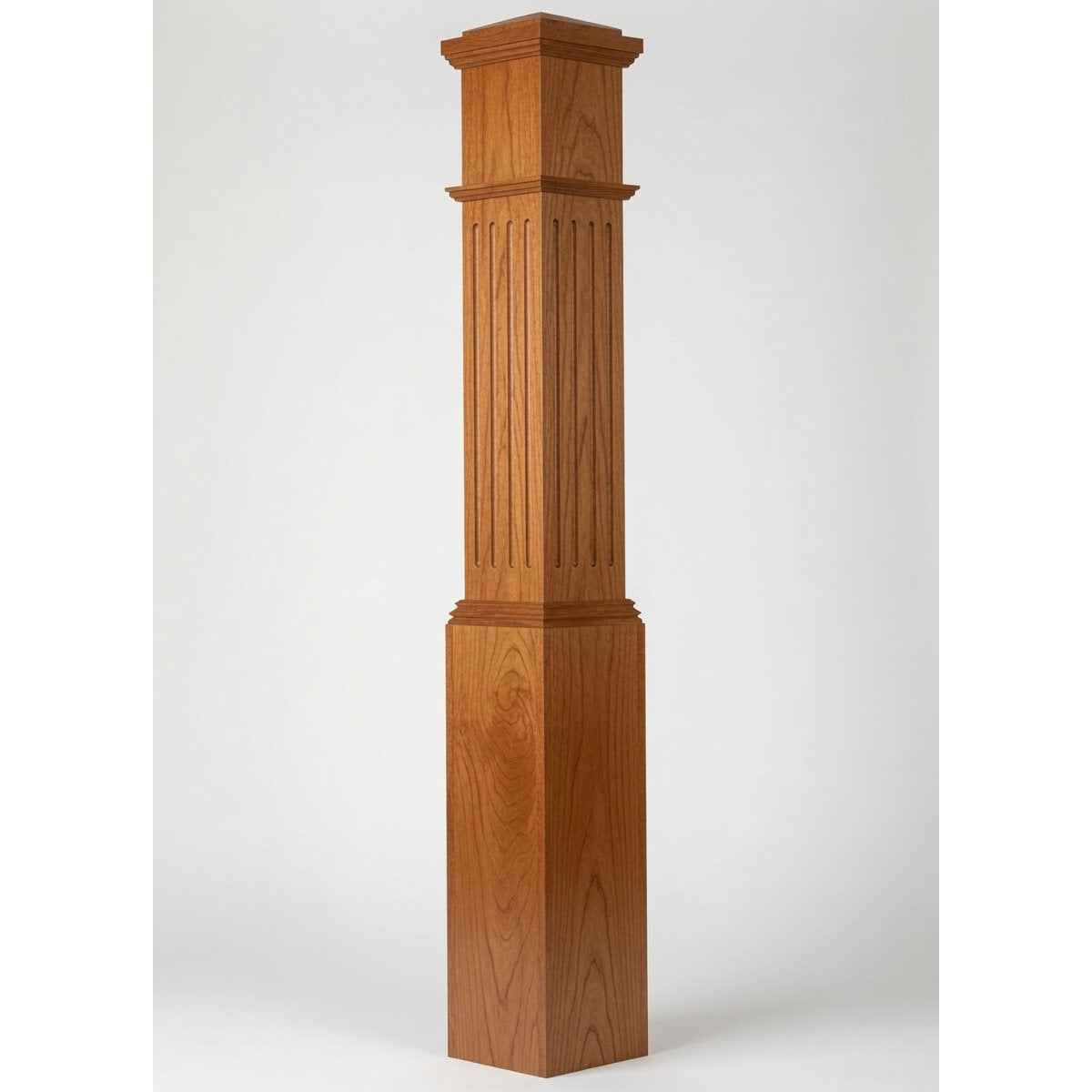 F-4092 7-1/2" x 55" Large Flute Box Newel Post, American Cherry