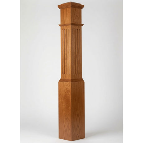 F-4092 7-1/2" x 55" Large Flute Box Newel Post, American Cherry