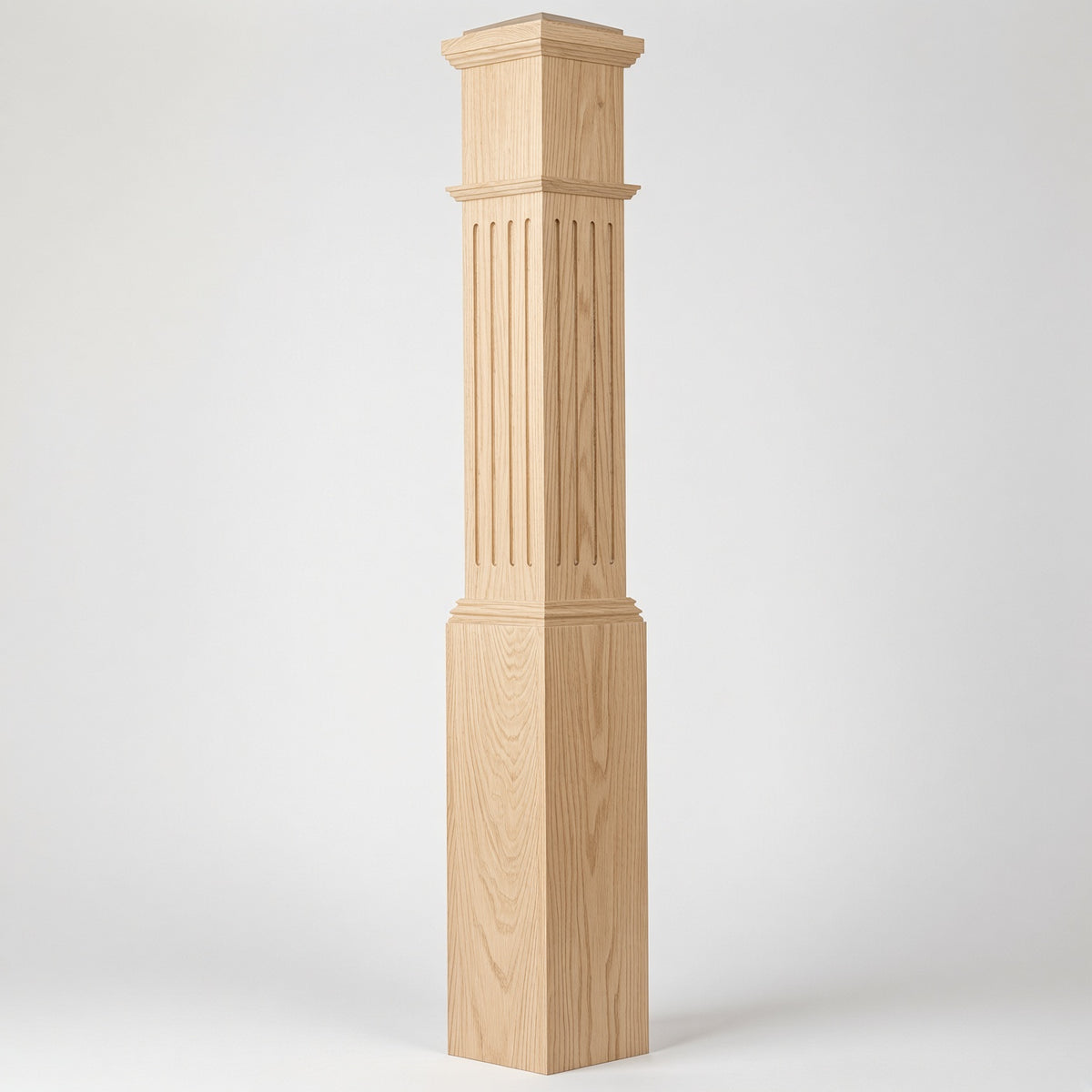 F-4092 7-1/2" x 55" Large Flute Box Newel Post, Ash