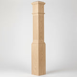 F-4092 7-1/2" x 55" Large Flute Box Newel Post, Ash