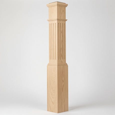 F-4092 7-1/2" x 55" Large Flute Box Newel Post, Ash