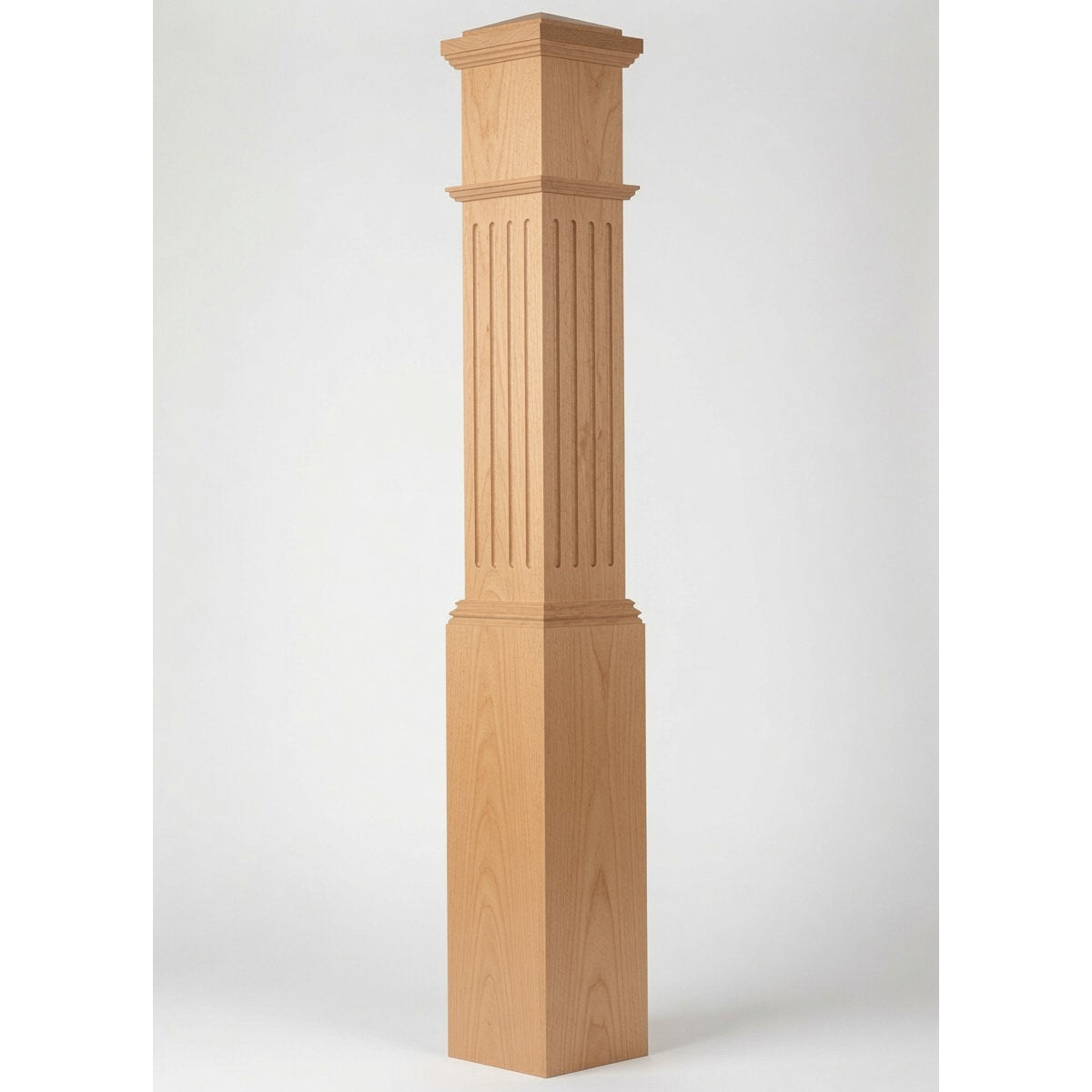 F-4092 7-1/2" x 55" Large Flute Box Newel Post, Beech