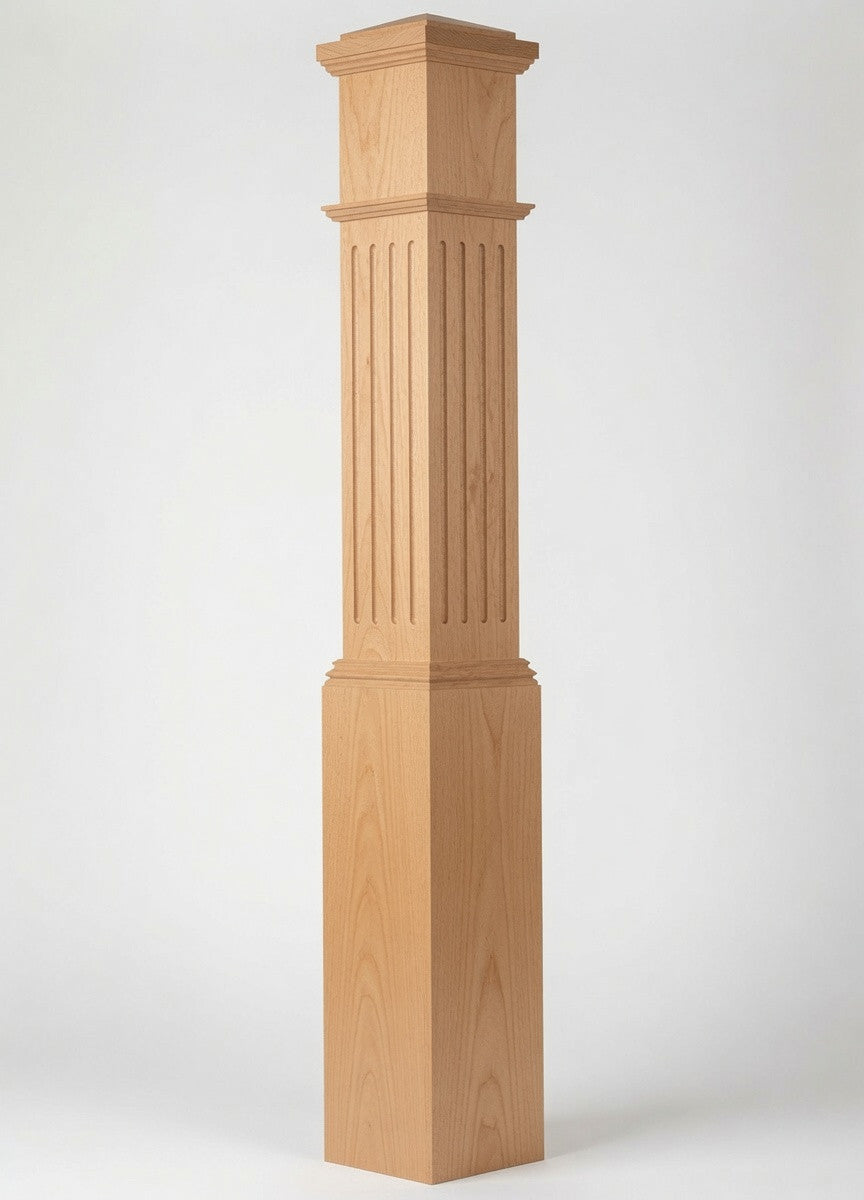 F-4092 Fluted Large Box Newel Post, Beech