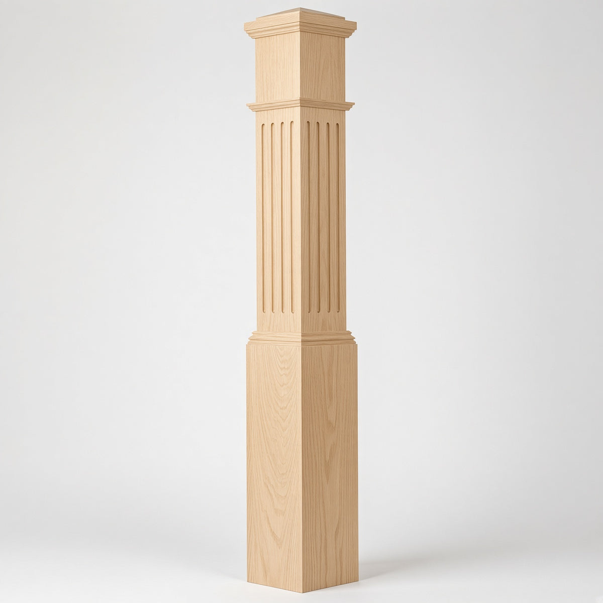 F-4092 7-1/2" x 55" Large Flute Box Newel Post, Birch