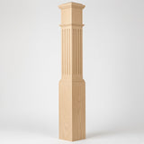 F-4092 7-1/2" x 55" Large Flute Box Newel Post, Birch