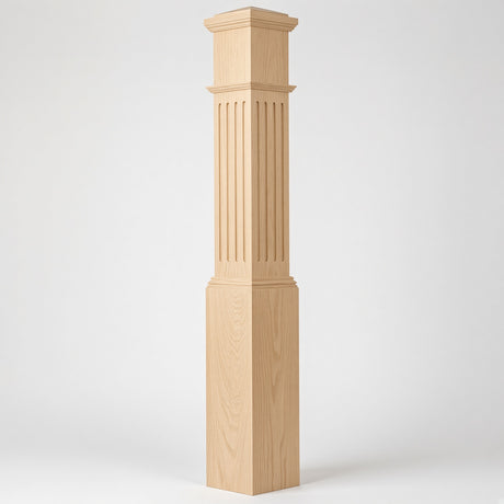 F-4092 7-1/2" x 55" Large Flute Box Newel Post, Birch