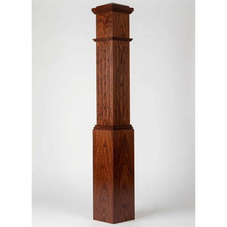 F-4092 7-1/2" x 55" Large Flute Box Newel Post, Brazilian Cherry