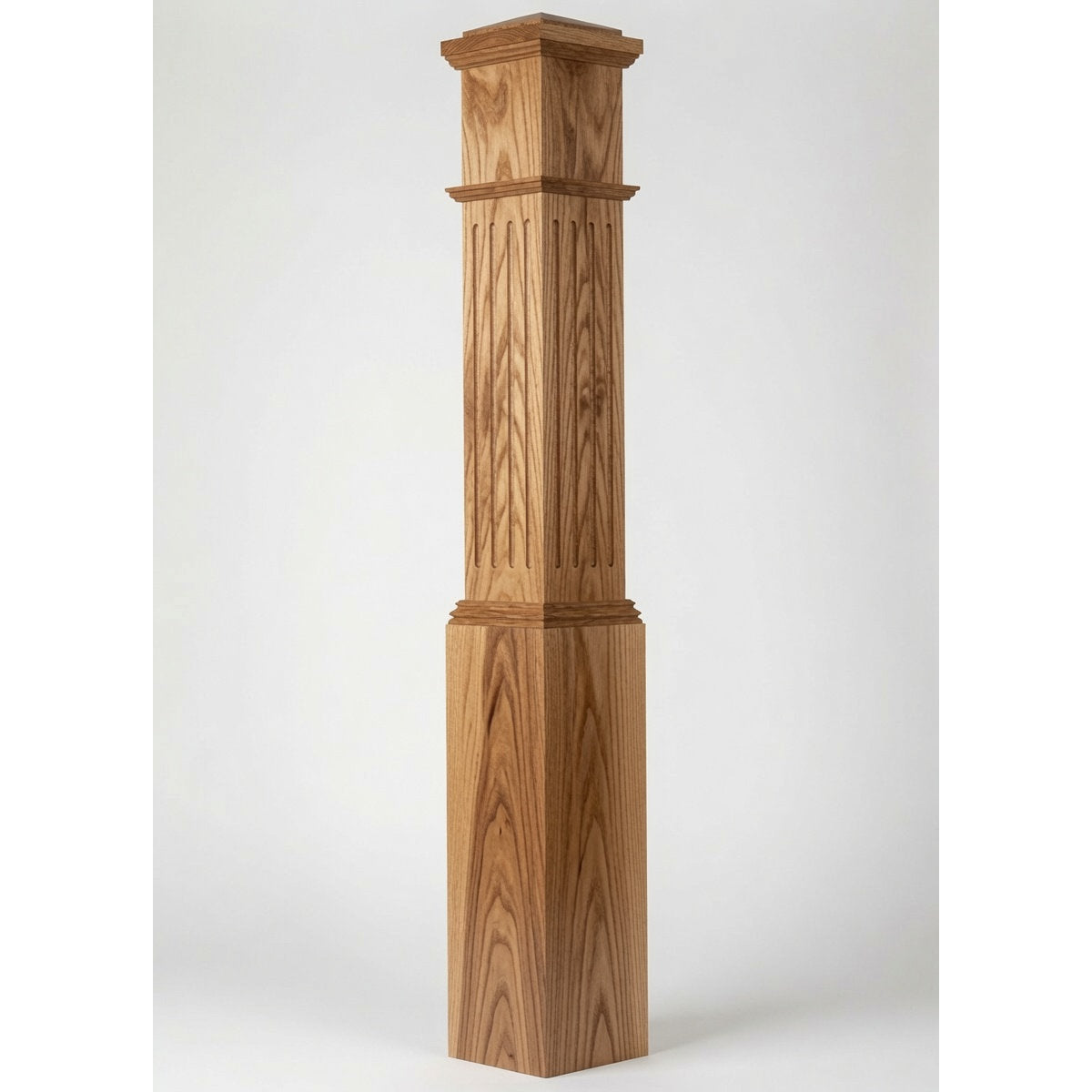 F-4092 7-1/2" x 55" Large Flute Box Newel Post, Hickory