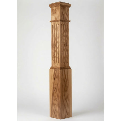 F-4092 7-1/2" x 55" Large Flute Box Newel Post, Hickory