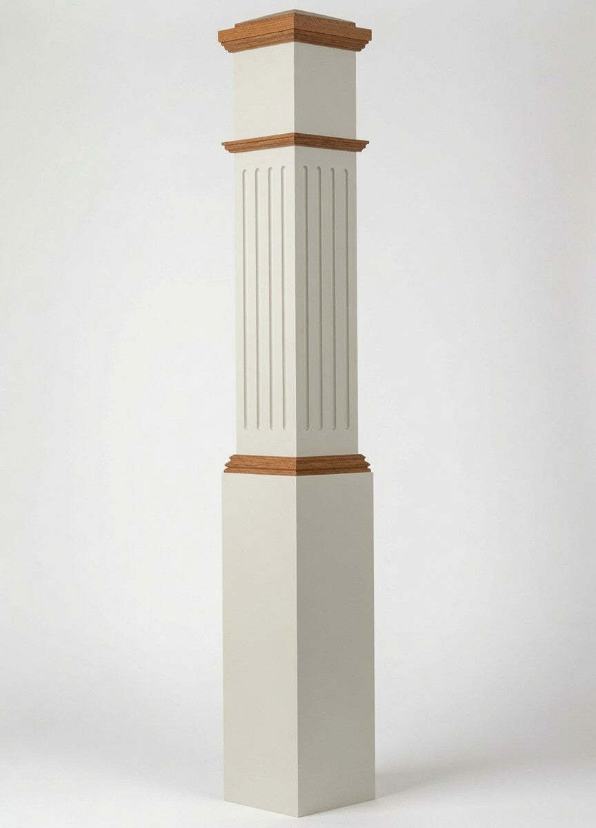 F-4092 Fluted Box Newel Post, Primed with Special Species Trim