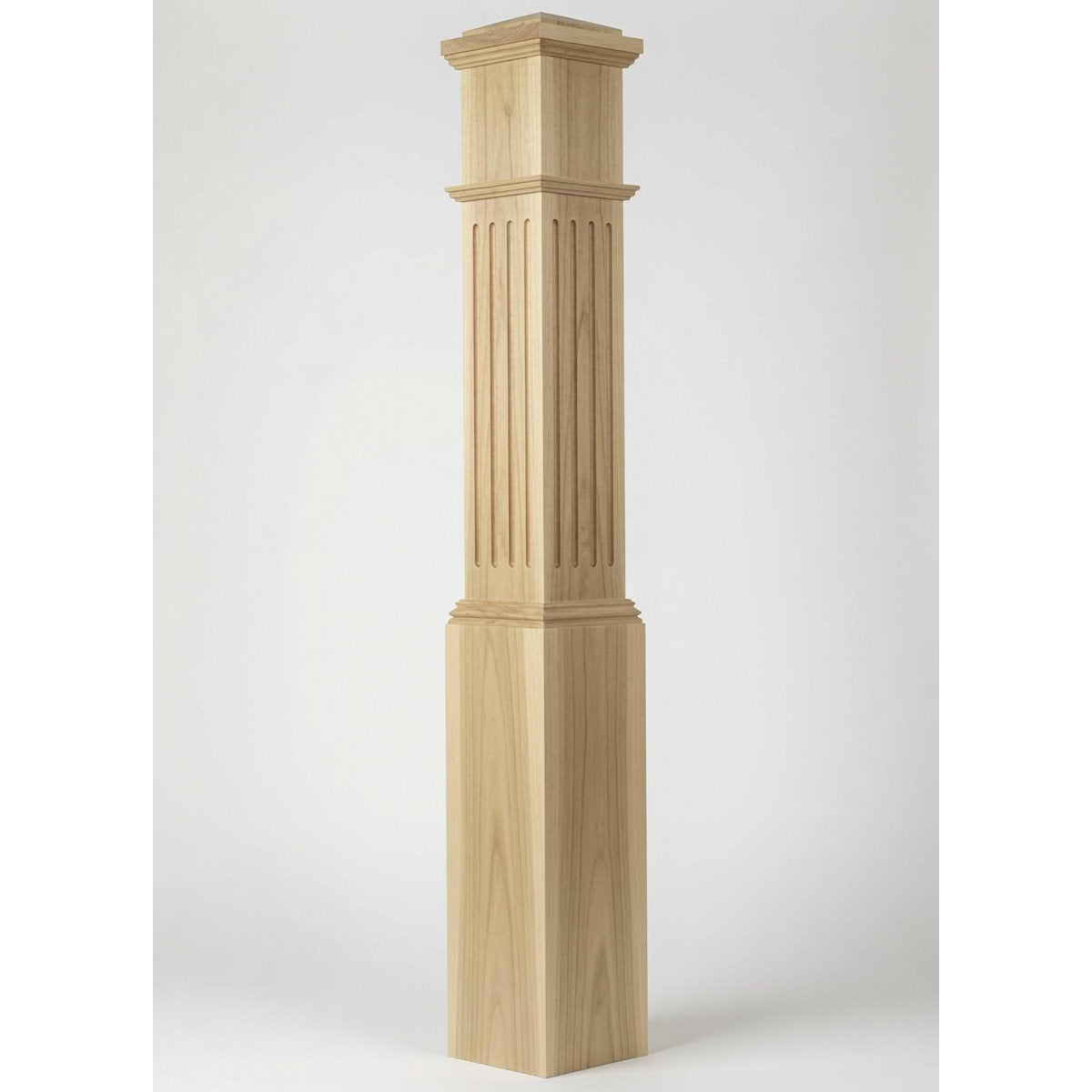 F-4092 7-1/2" x 55" Large Flute Box Newel Post, Poplar