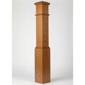 F-4092 7-1/2" x 55" Large Flute Box Newel Post, Red Oak