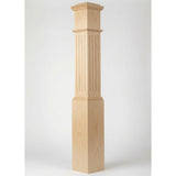 F-4092 7-1/2" x 55" Large Flute Box Newel Post, Soft Maple