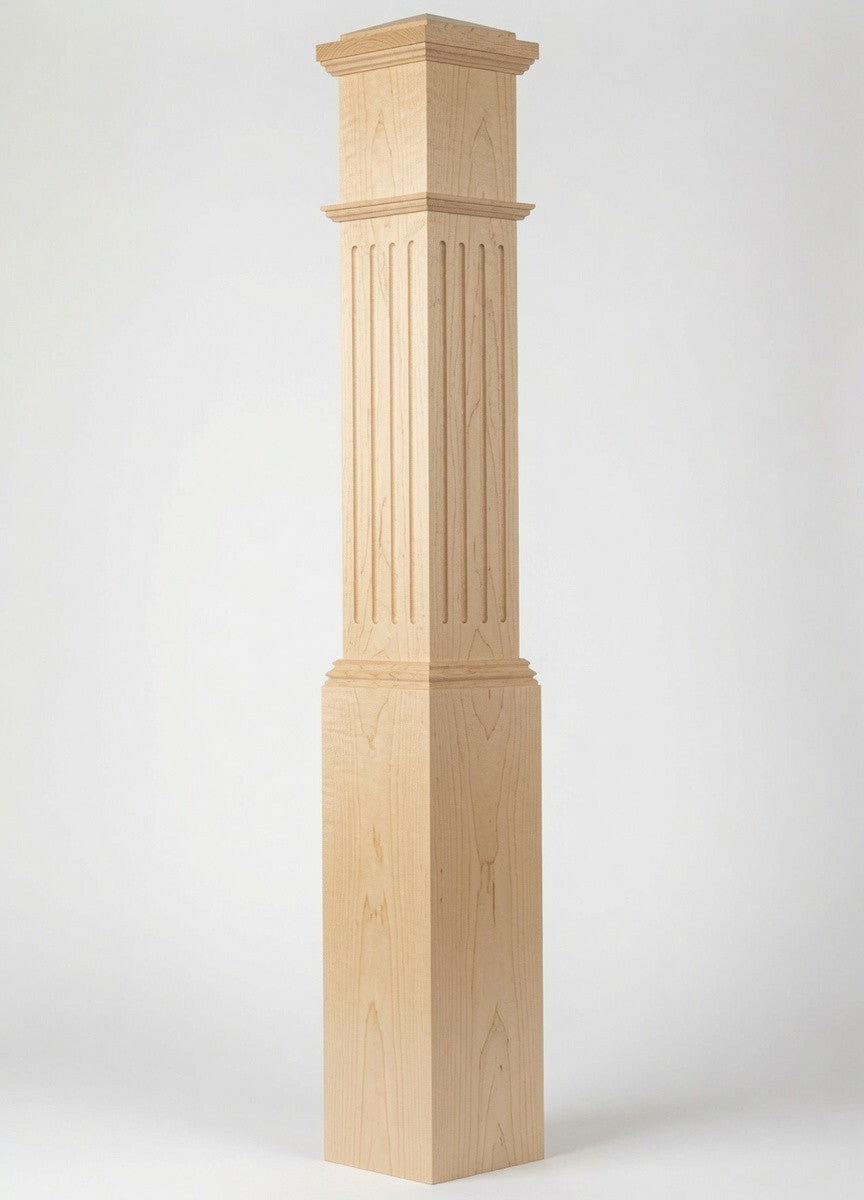 F-4092 Fluted Large Box Newel Post, Soft Maple