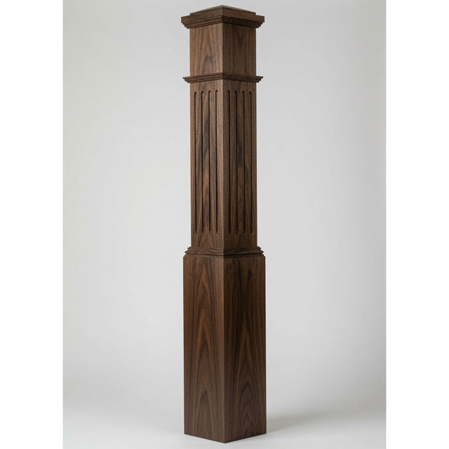 F-4092 7-1/2" x 55" Large Flute Box Newel Post, Walnut
