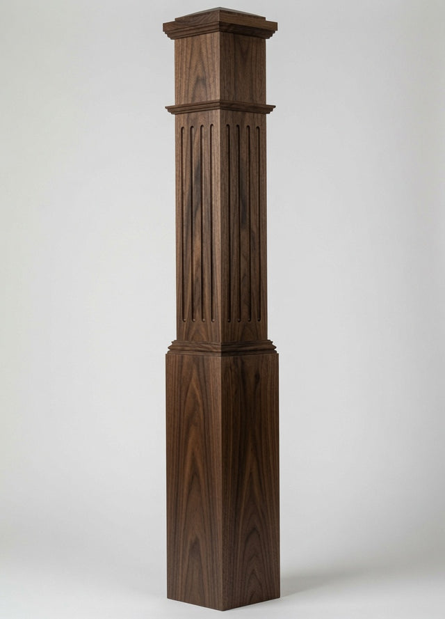 F-4092 Fluted Large Box Newel Post, Walnut