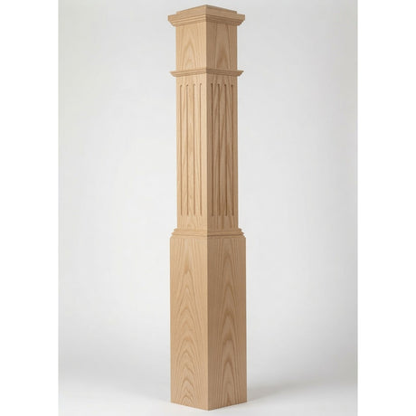 F-4092 7-1/2" x 55" Large Flute Box Newel Post, White Oak