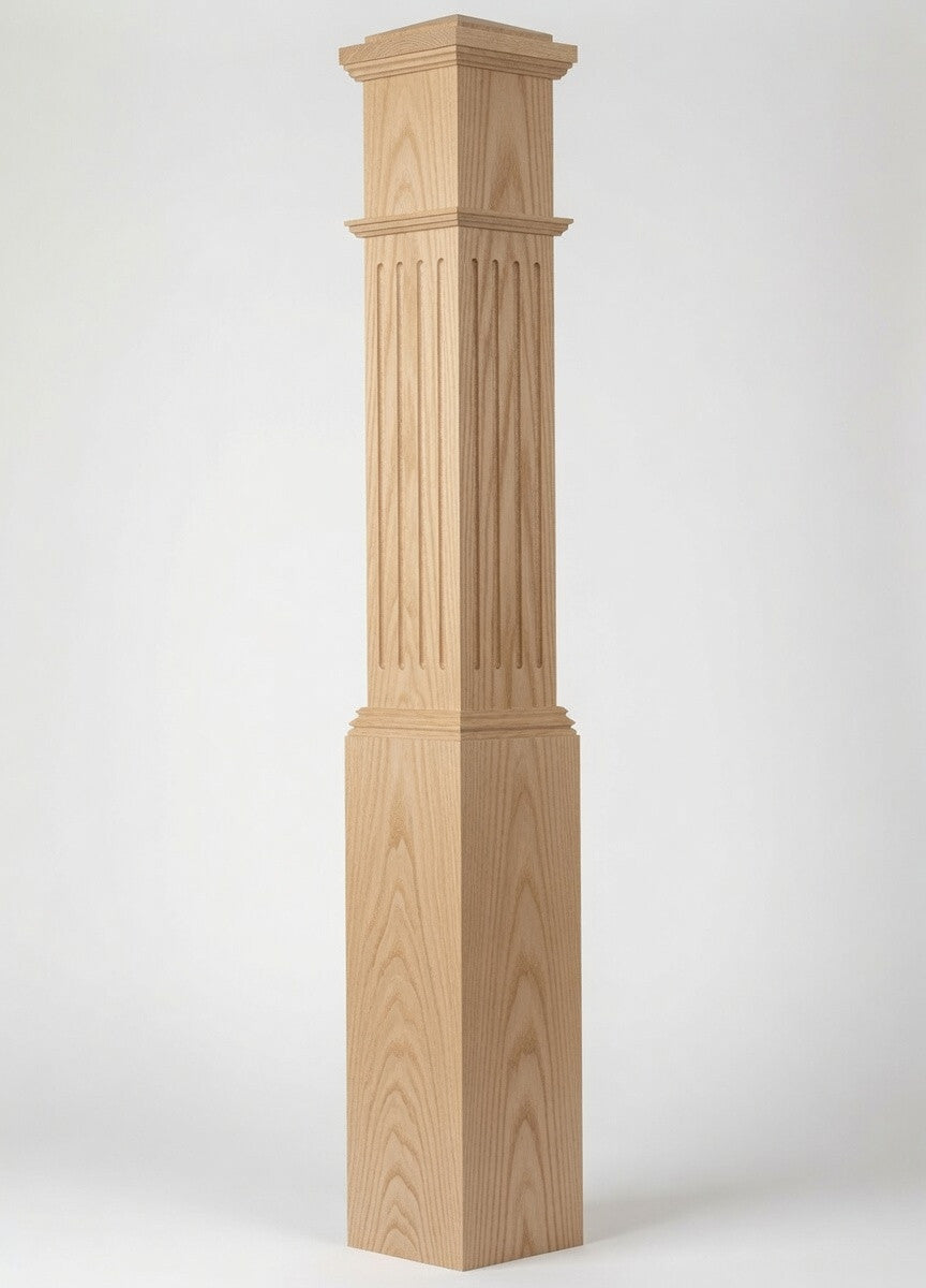 F-4092 Fluted Large Box Newel Post, White Oak