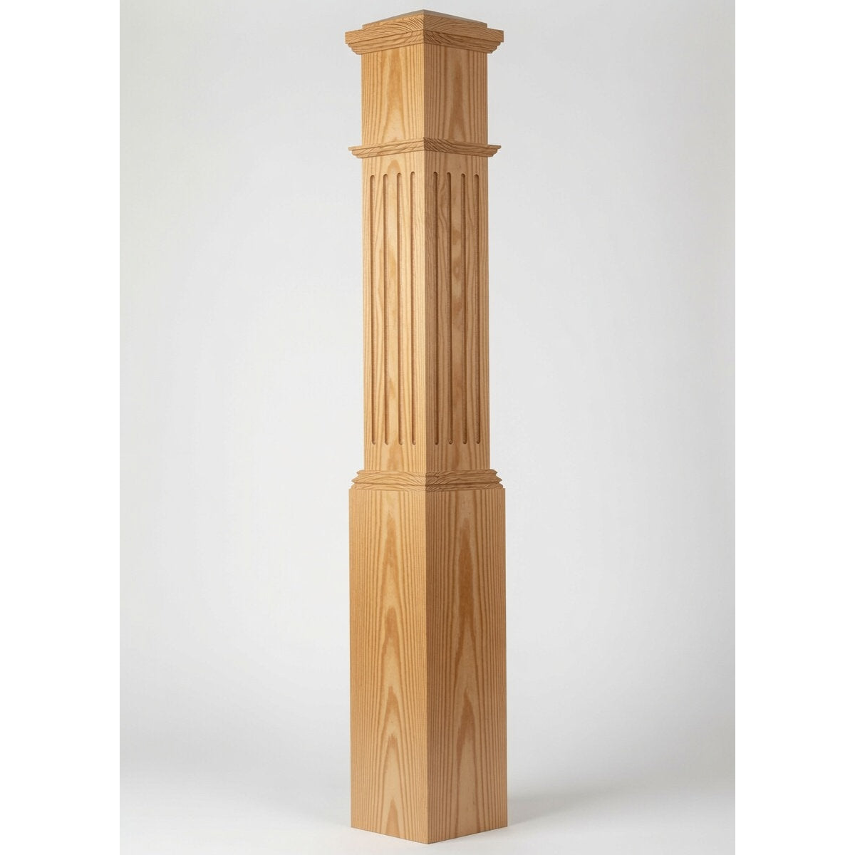F-4092 7-1/2" x 55" Large Flute Box Newel Post, Yellow Pine