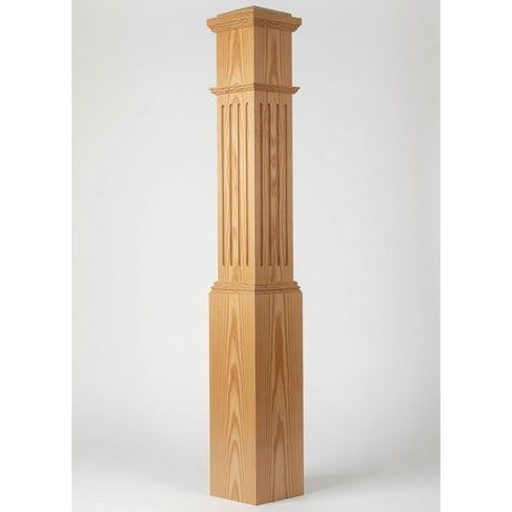 F-4092 7-1/2" x 55" Large Flute Box Newel Post, Yellow Pine