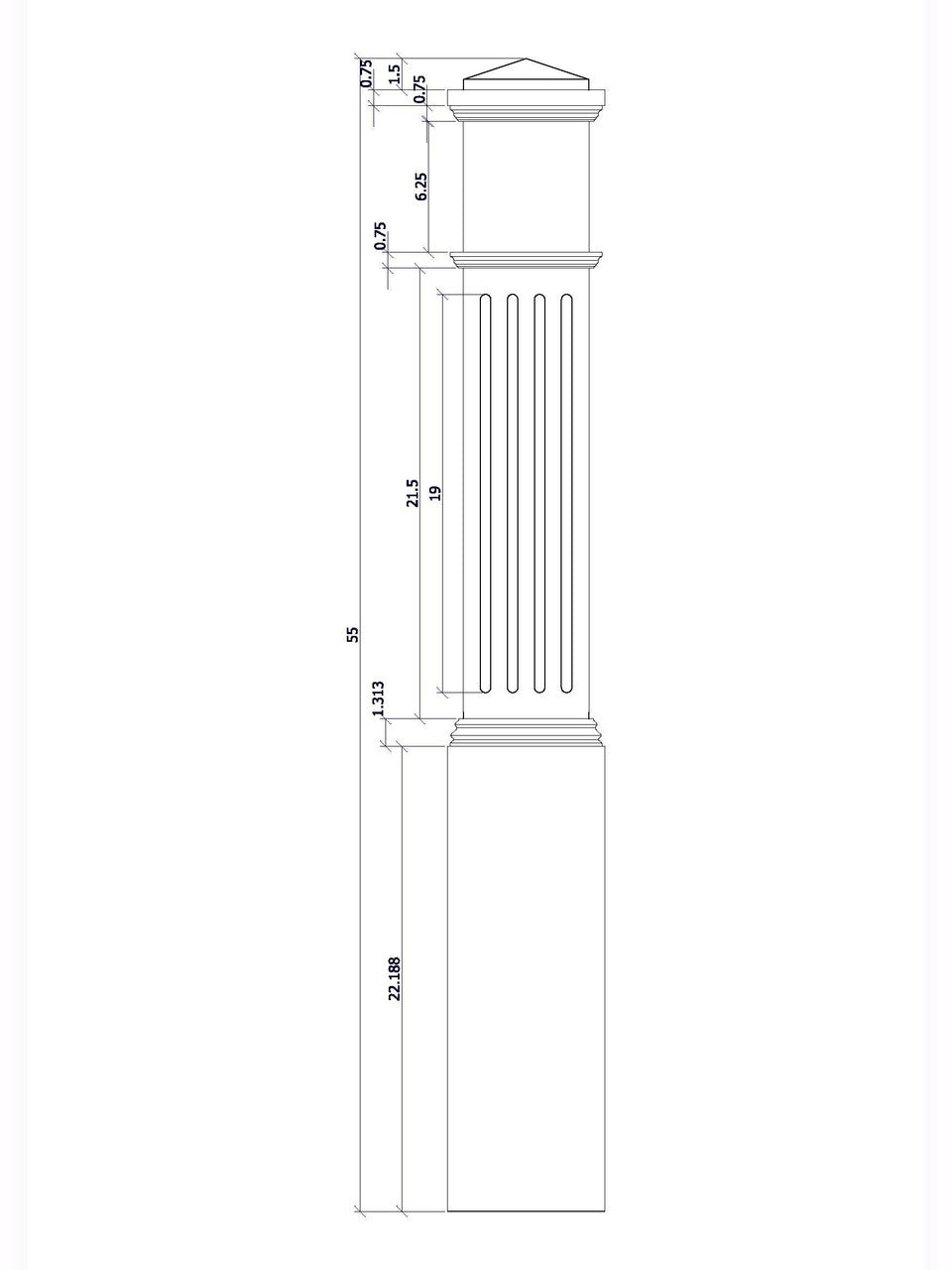 F-4092 Box Newel Post, CADD Image