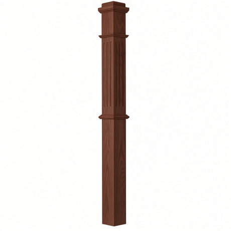 F-4375 4-3/4" x 62" Fluted Box Newel Post, Mahogany