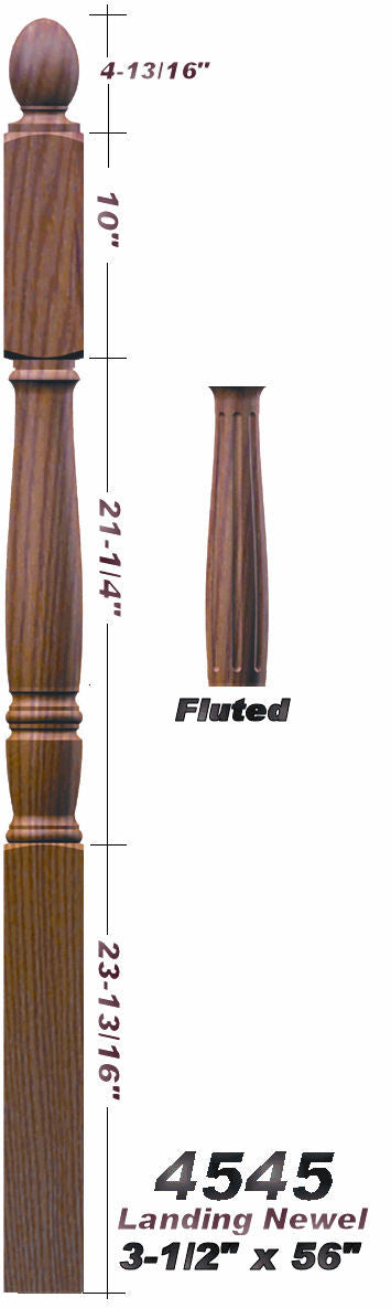 F-4545 Fluted Ball Top Second Floor Georgia Newel Post Dimensions