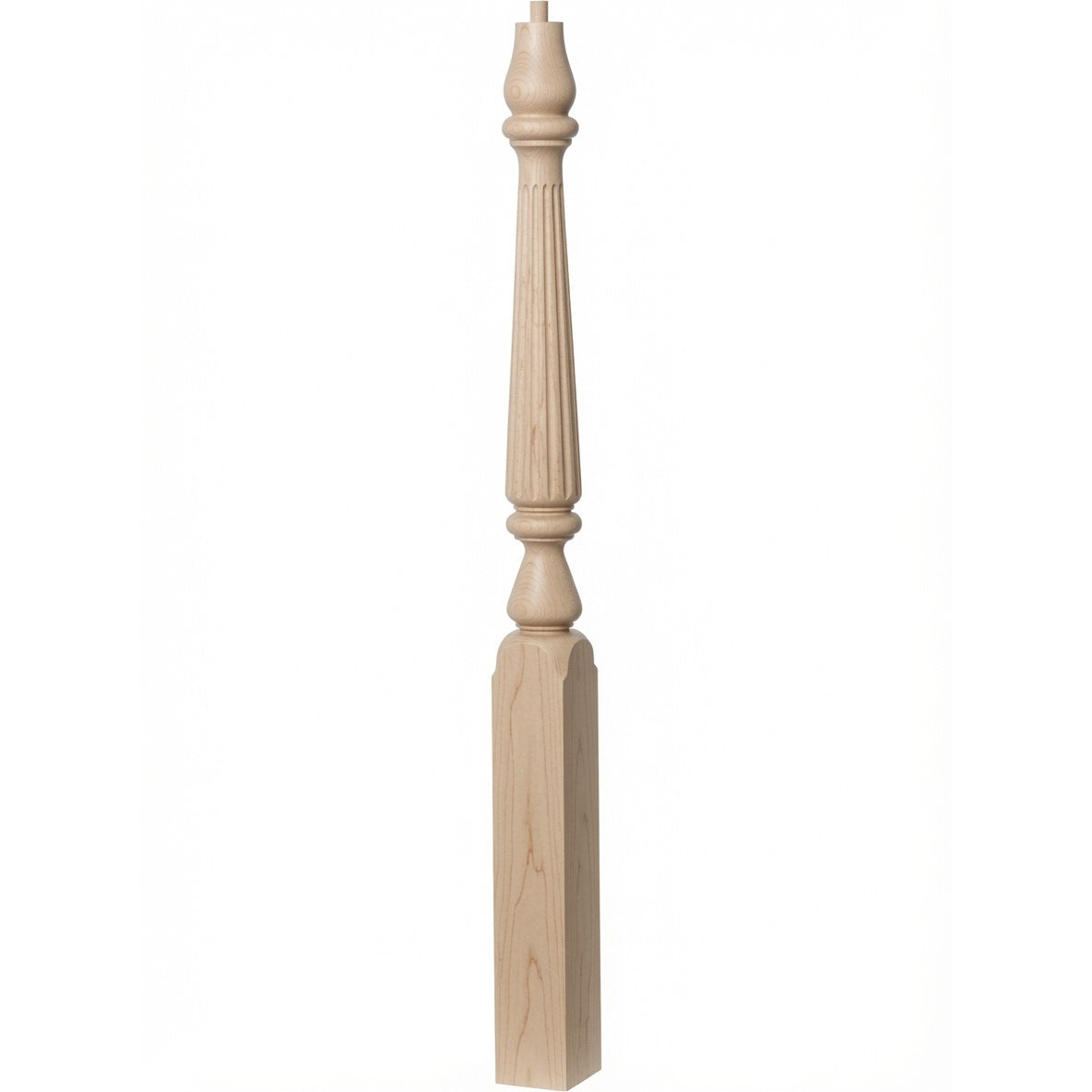 F-4811 (48"), or F-4815 (60") Fluted Ohio Series Newel Post, Hard Maple