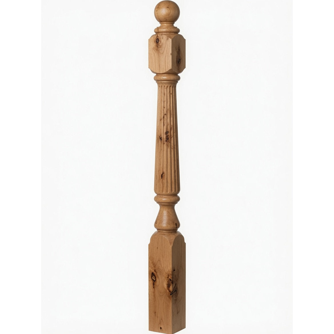 F-4840 (48"), F-4842 (60"), or F-4848 (72") Ohio Ball Top Newel Post, Knotty Alder