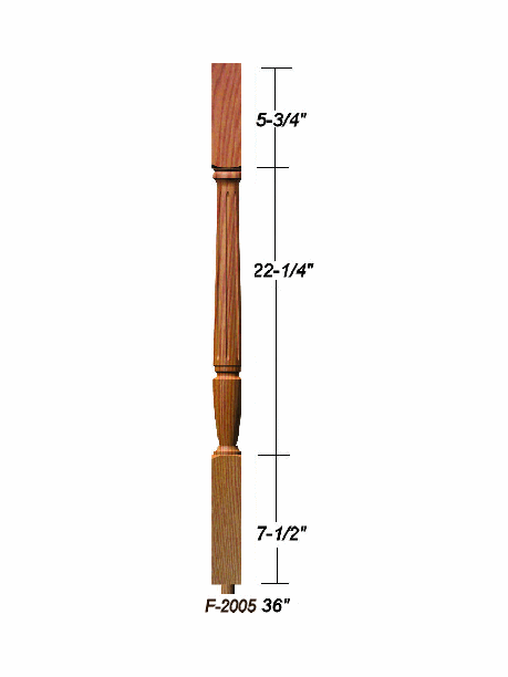 F-2005 36" Fluted Bunker Hill Baluster Dimensional Information