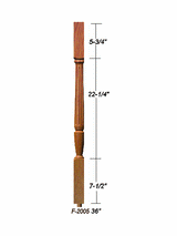 F-2005 36" Fluted Bunker Hill Baluster Dimensional Information