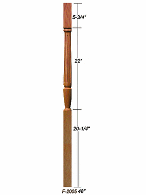 F-2005 48" Fluted Bunker Hill Baluster Dimensional Information