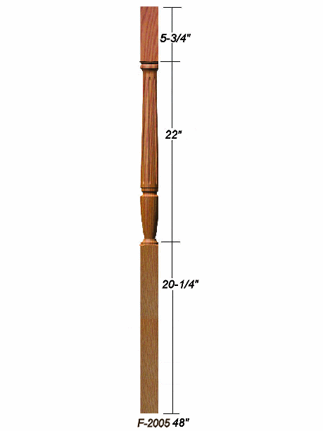 F-2005 48" Fluted Bunker Hill Baluster Dimensional Information