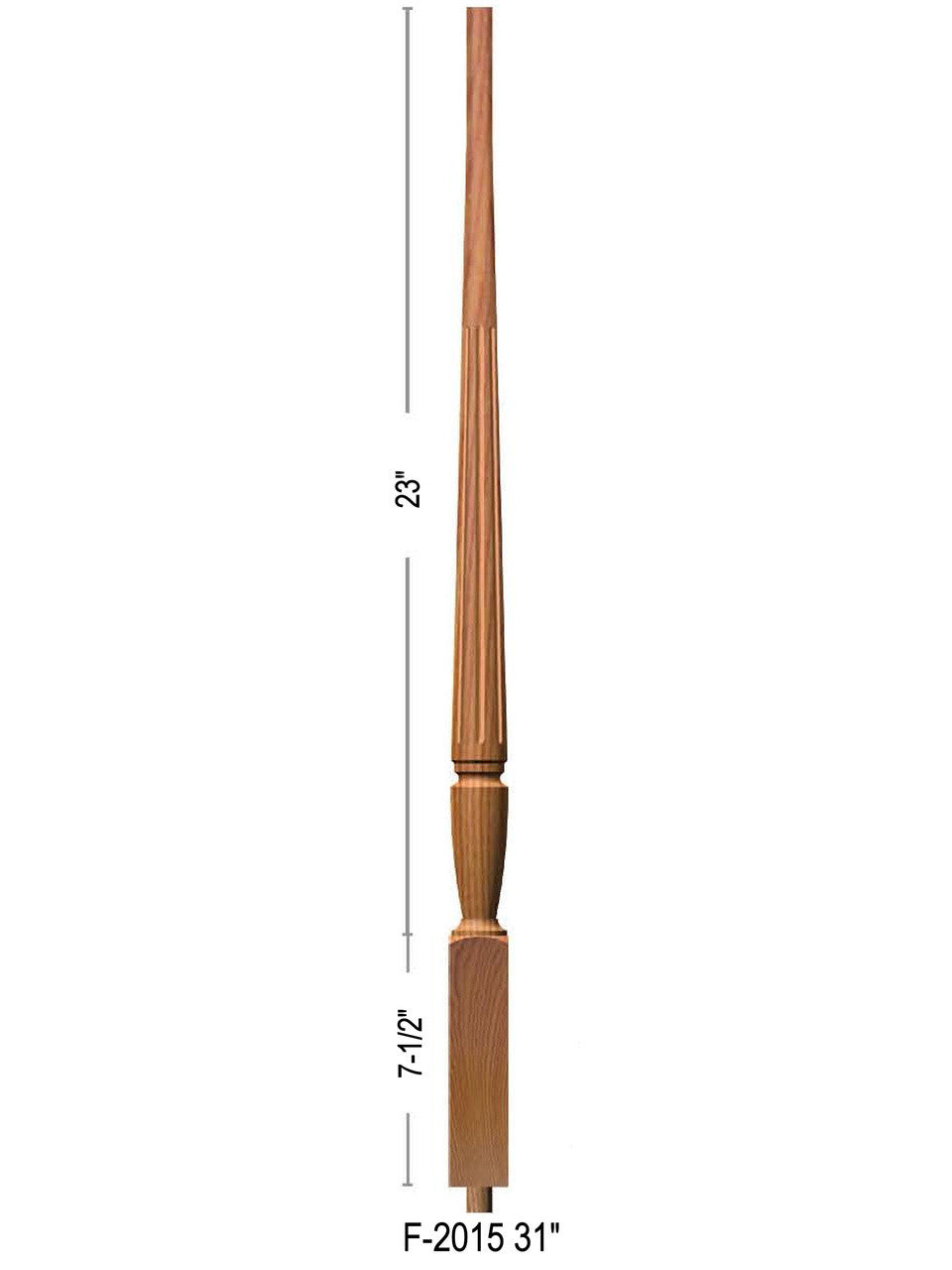 F-2015 31" Fluted Bunker Hill Baluster, Dimensional Information