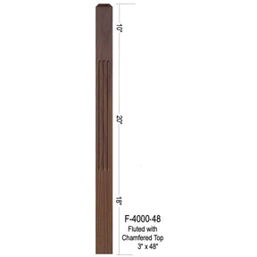 F-4000 48" Fluted 3" Newel Post with Chamfered Top