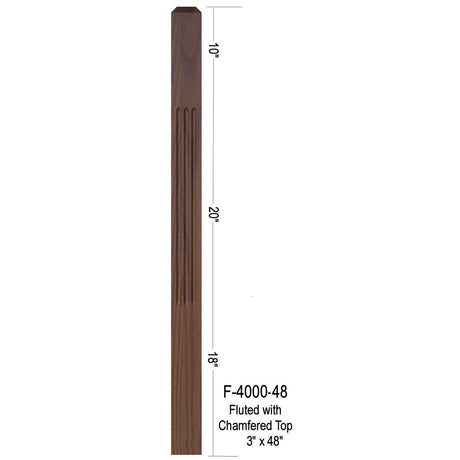 F-4000 48" Fluted 3" Newel Post with Chamfered Top