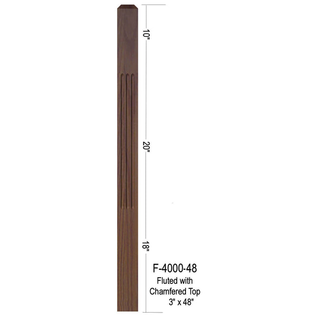 F-4000 48" Fluted 3" Newel Post with Chamfered Top