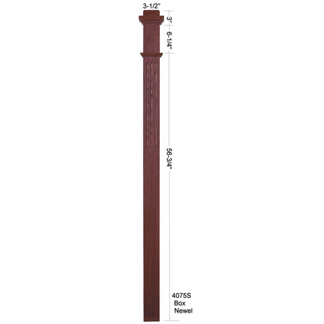 F-4075 3-1/2"x 3-1/2" Fluted Box Newel Post, Dimensional Information