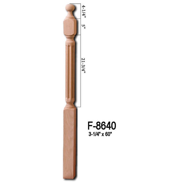 F-8640 48" Fluted Ball Top Newel Post