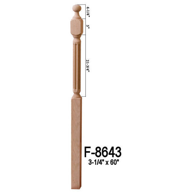 F-8643 60" Fluted Ball Top Newel Post