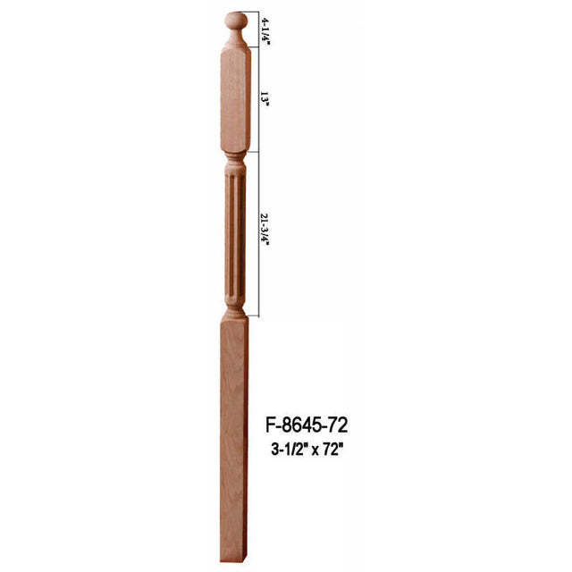 F-8645-72 72" Fluted Ball Top Newel Post