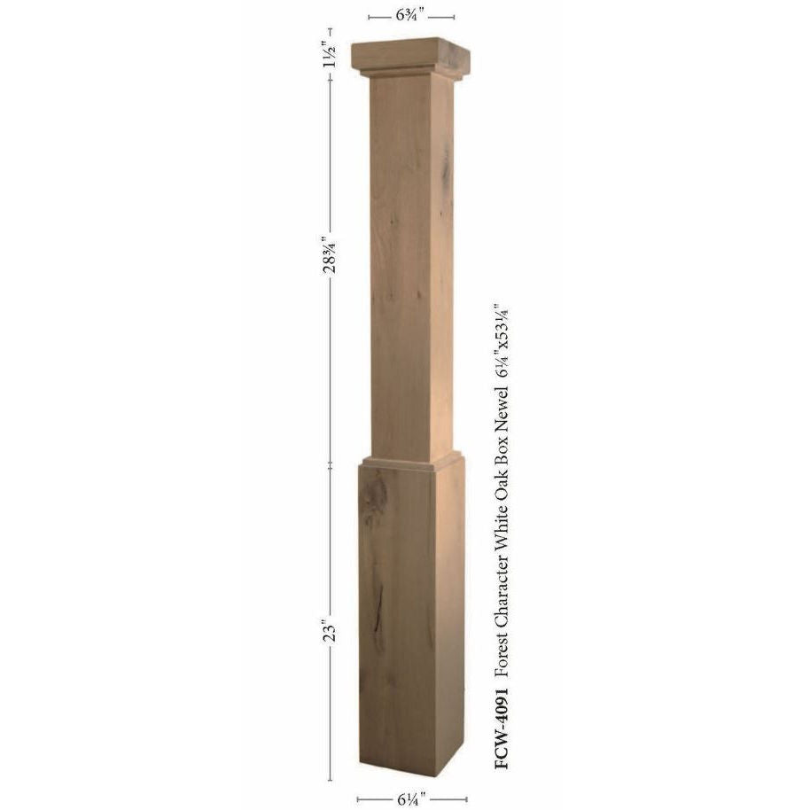 FCW-4091 Forest Character White Oak Craftsman Box Newel Post Dimensional Information