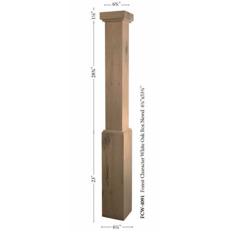 FCW-4091 Forest Character White Oak Craftsman Box Newel Post Dimensional Information