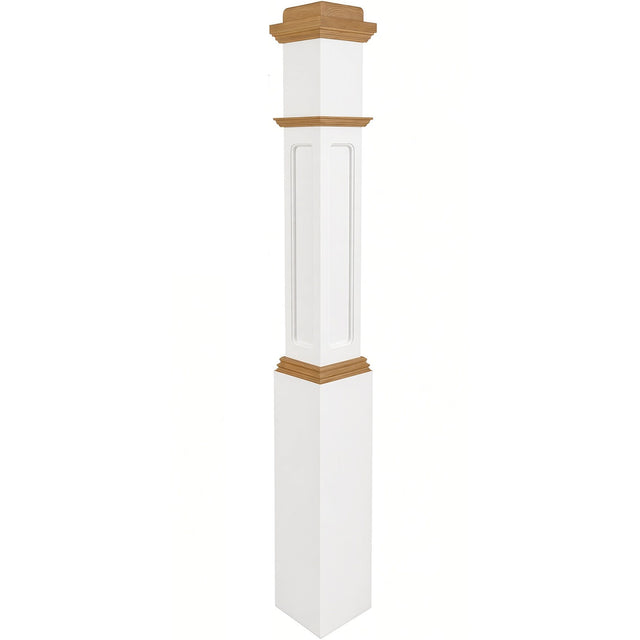 FP-4091-PSST CNC Flat Panel Box Newel Post, Primed with Special Species Trim