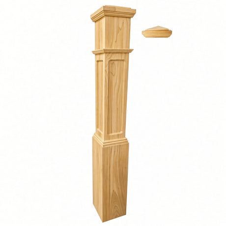FP-4092 Flat Panel Large Flat Panel Box Newel Post, Yellow Pine