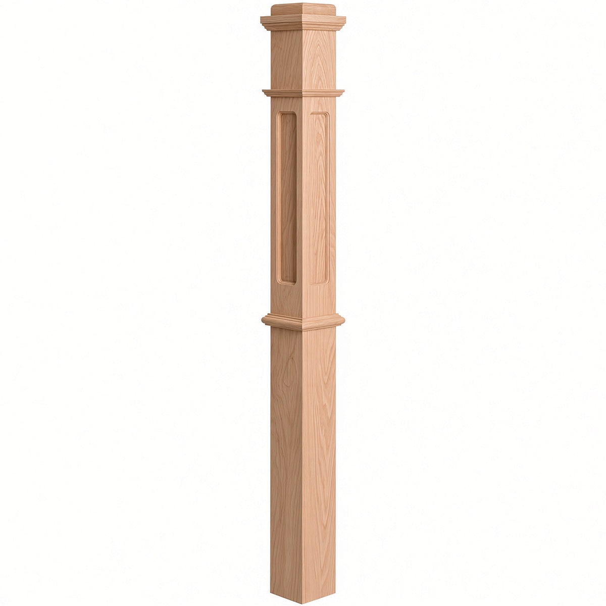 FP-4375 CNC Flat Panel Box Newel Post, Alder