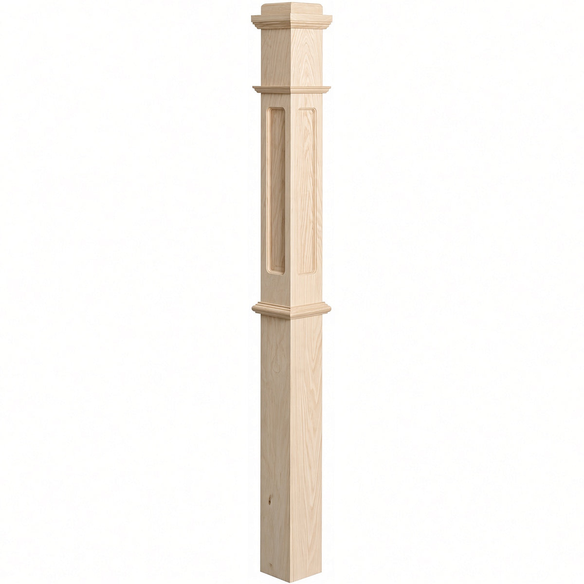 FP-4375 CNC Flat Panel Box Newel Post, Birch