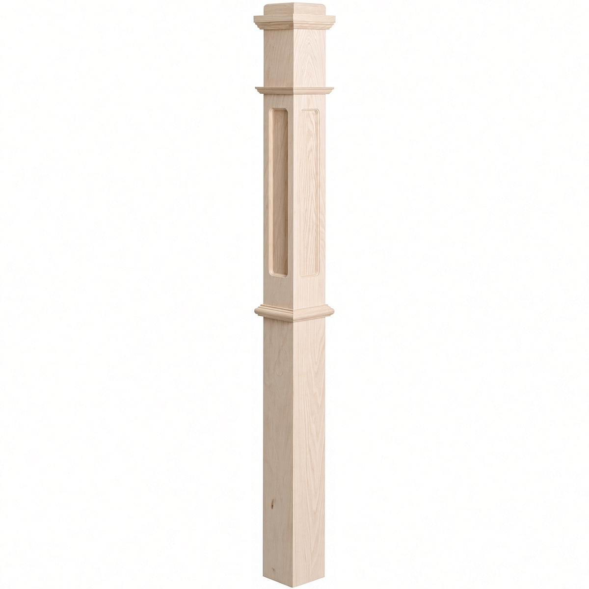 FP-4375 CNC Flat Panel Box Newel Post, Hard Maple