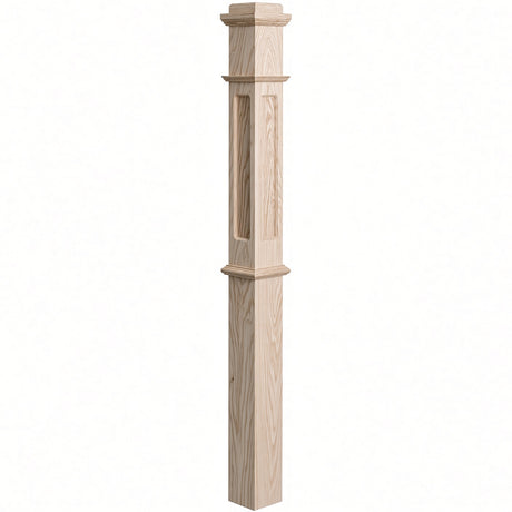 FP-4375 CNC Flat Panel Box Newel Post, Hickory