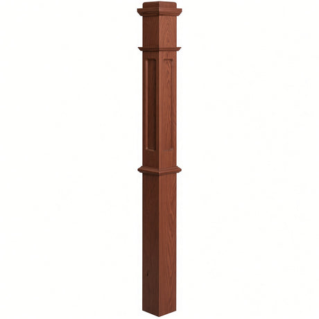 FP-4375 CNC Flat Panel Box Newel Post, Mahogany